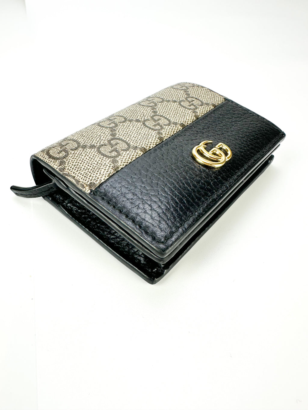 Gucci Black GG Supreme Monogram Marmont Compact Wallet