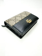 Gucci Black GG Supreme Monogram Marmont Compact Wallet