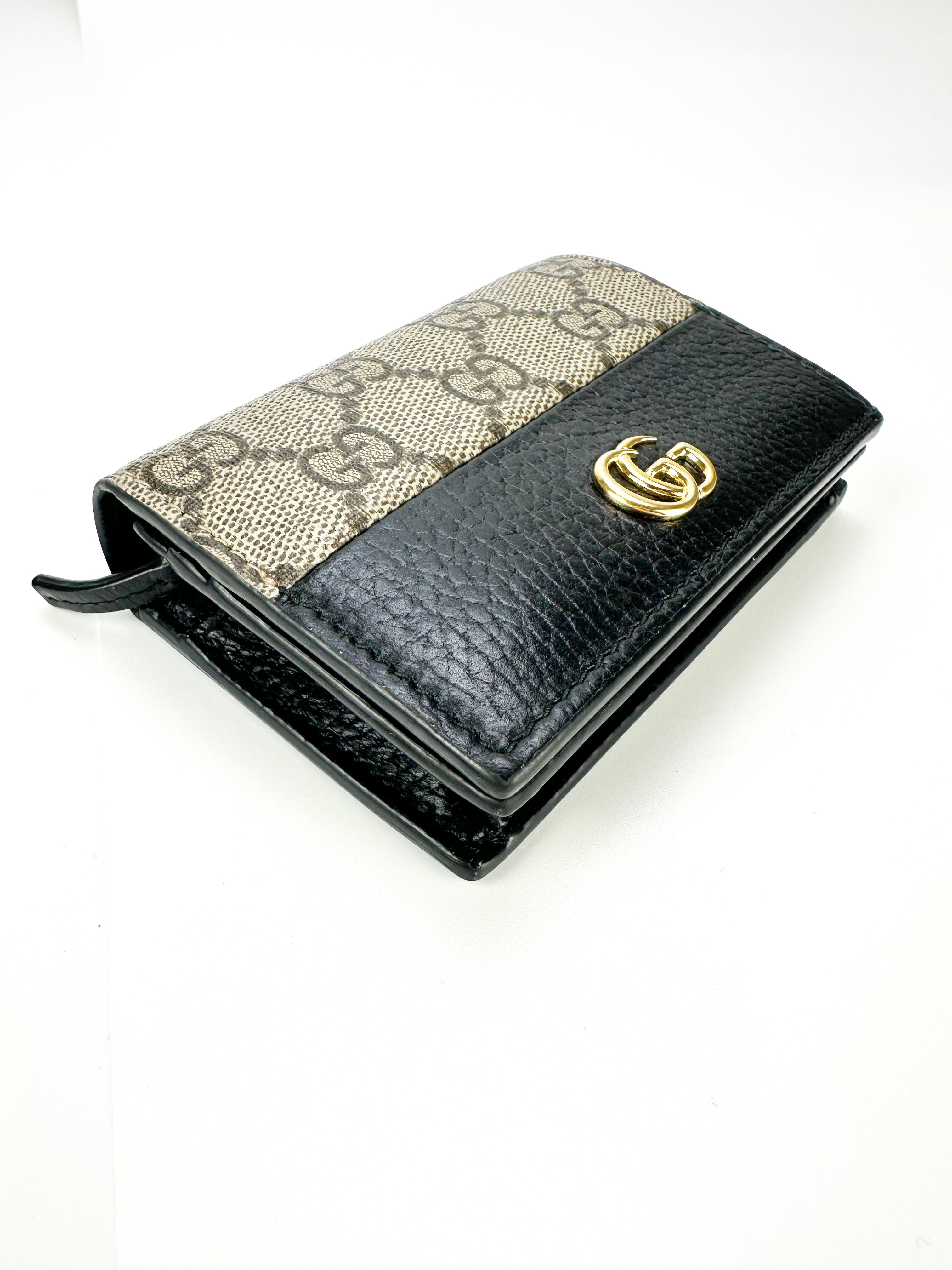 Gucci Black GG Supreme Monogram Marmont Compact Wallet