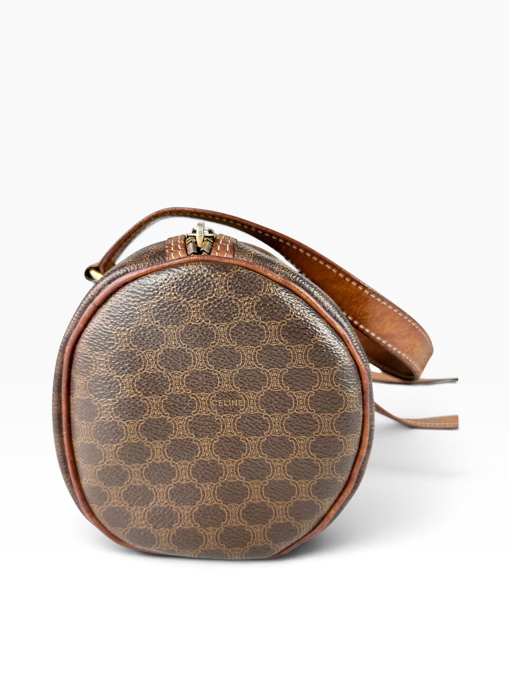 Celine Brown Macadam Coated Canvas Barrel Bag