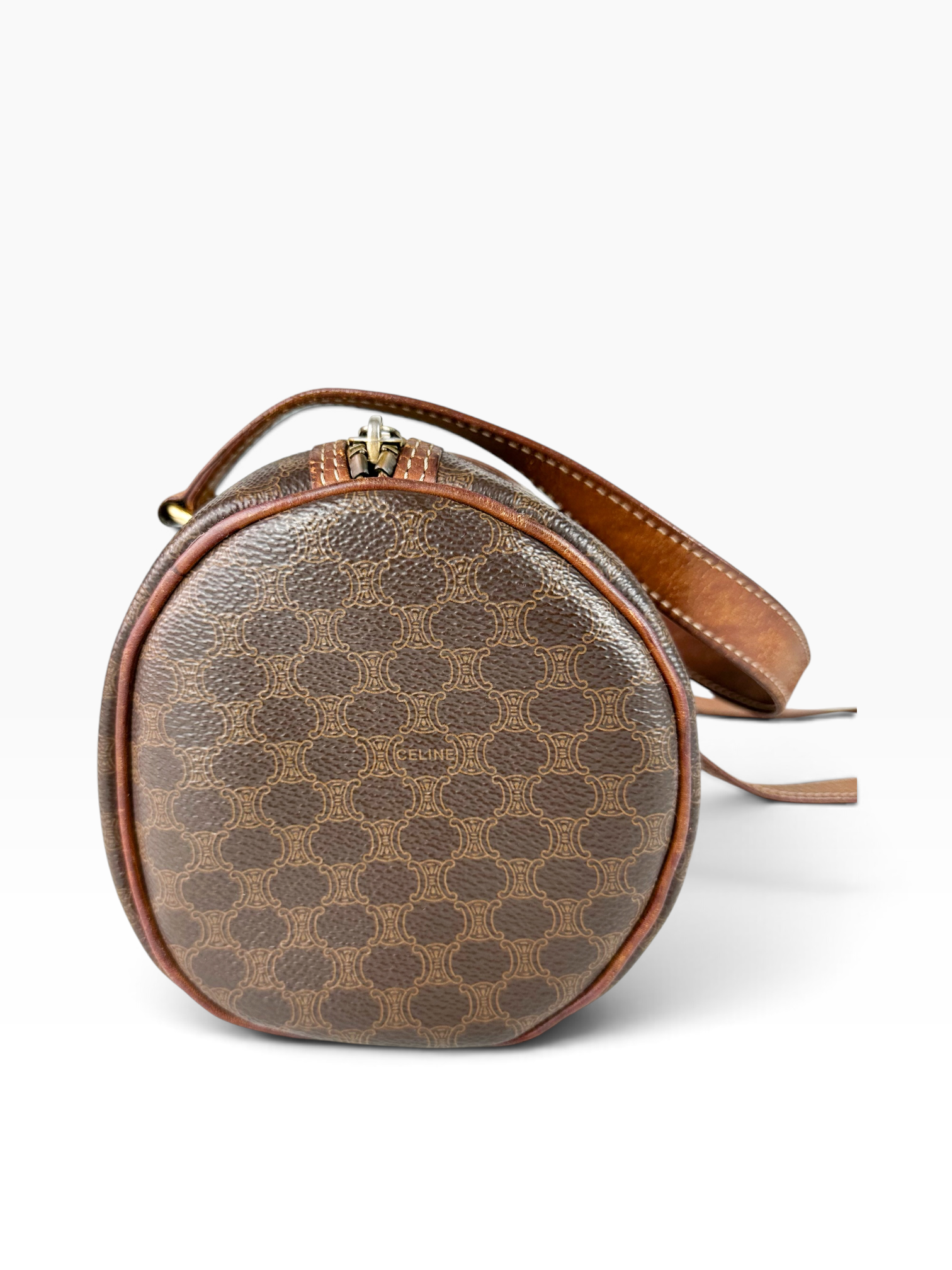 Celine Brown Macadam Coated Canvas Barrel Bag