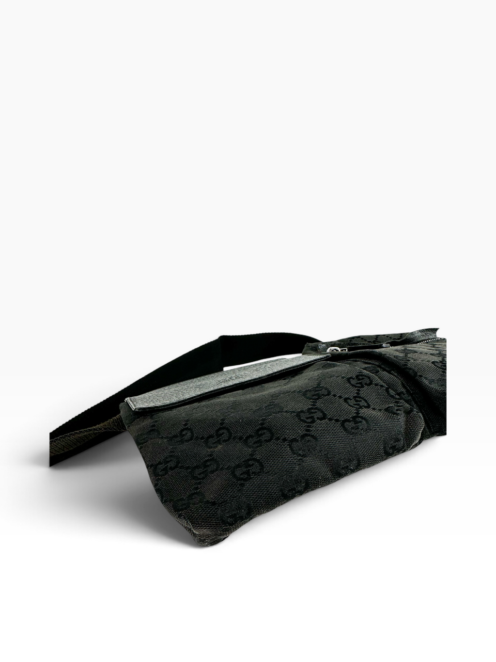 Gucci Black Canvas GG Double Belt Bag