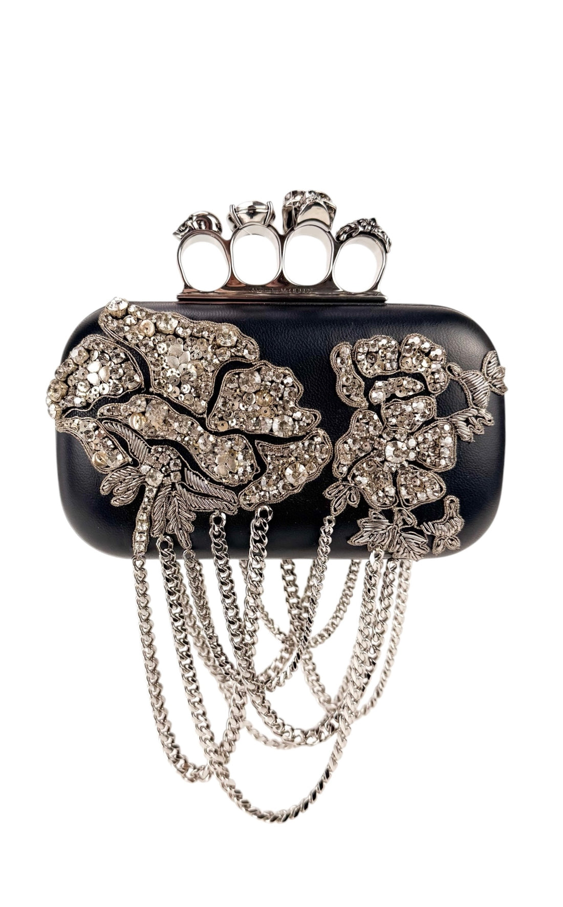 Leather Crystal Knuckleduster Clutch