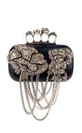 Alexander McQueen Black Leather Crystal Embellished Knuckleduster Clutch