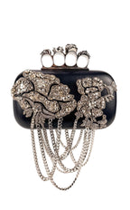 Alexander McQueen Black Leather Crystal Embellished Knuckleduster Clutch