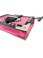 Prada Pink And Black Saffiano Leather Studded City Bag
