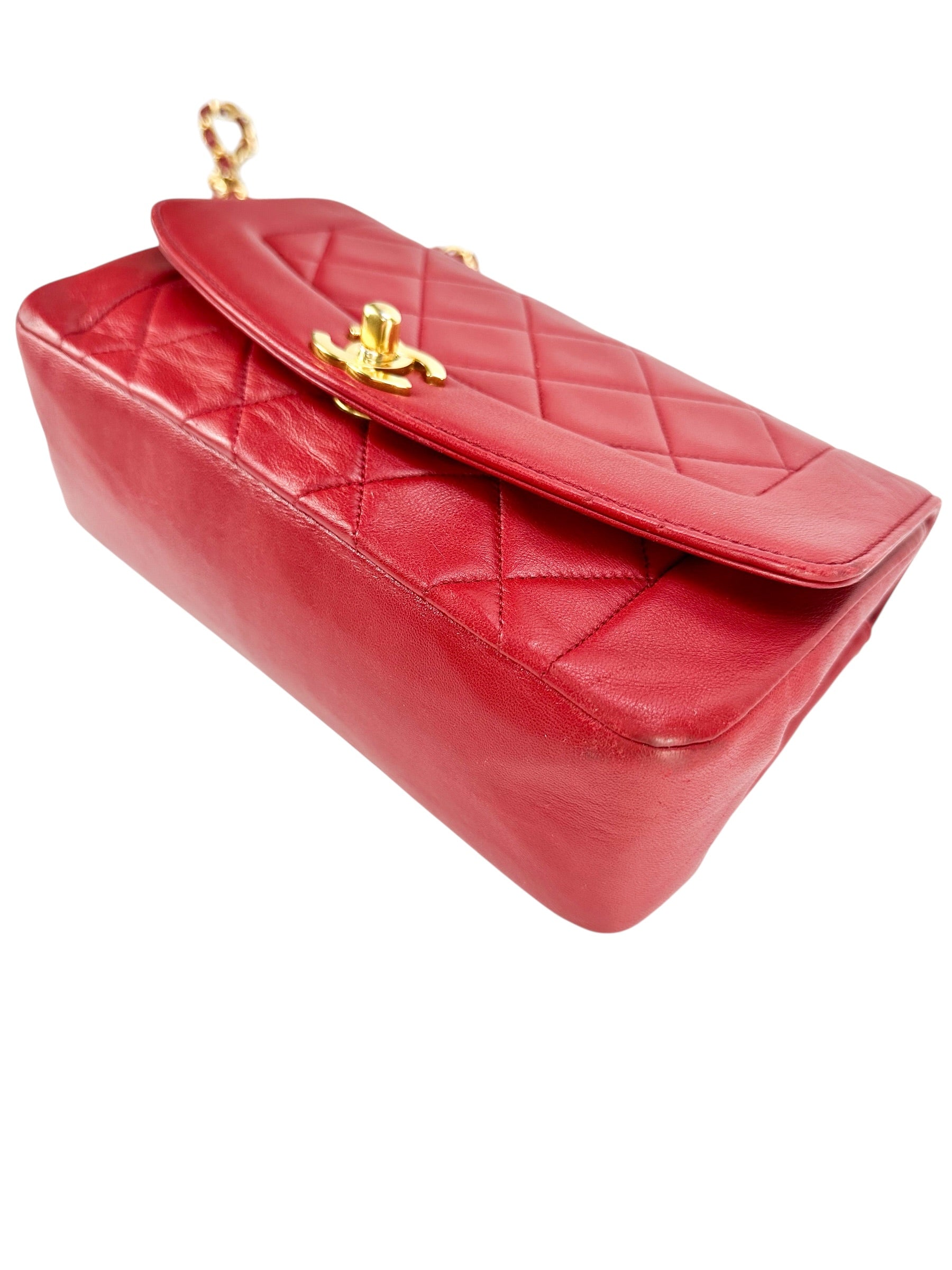 Chanel Red Lambskin Diana Shoulder Bag