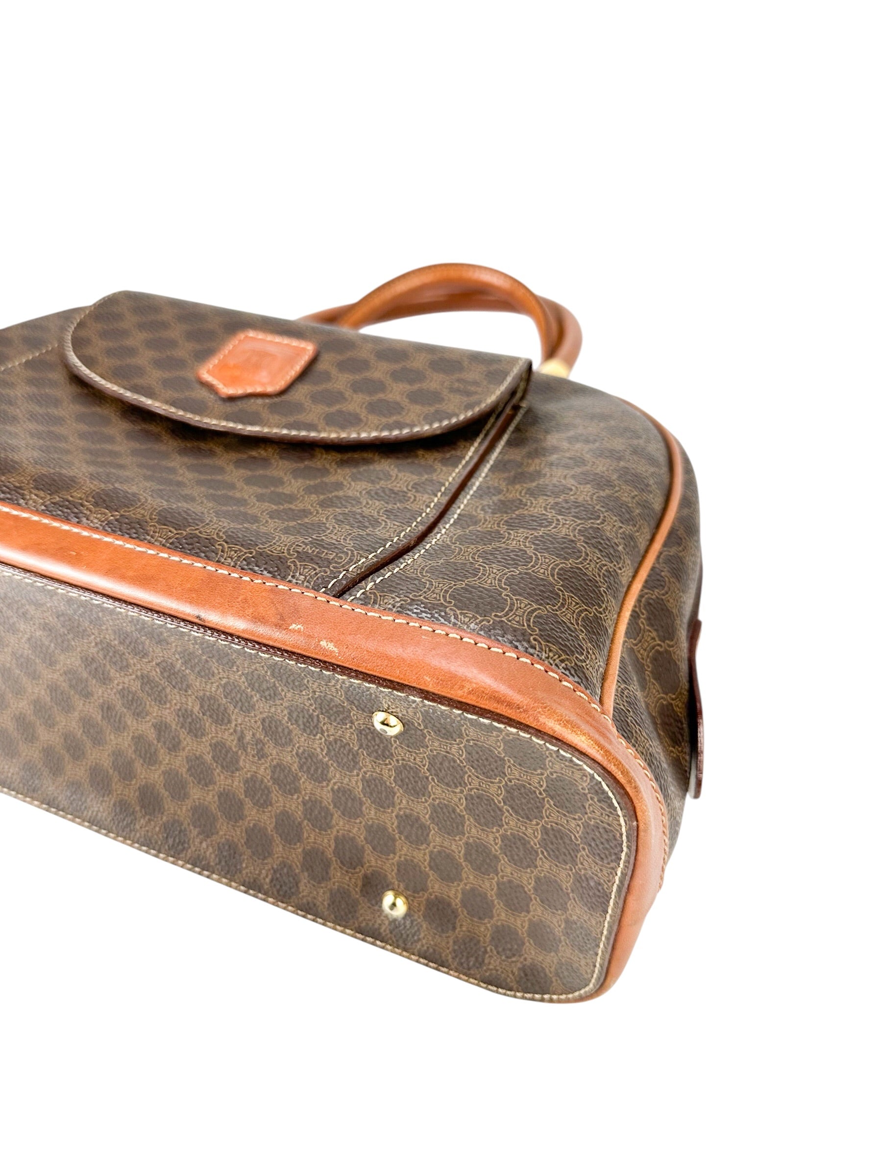 Celine Brown Macadam Coated Canvas Vintage Top Handle Bag