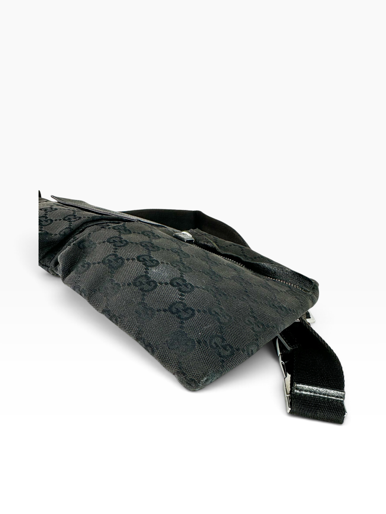 Gucci Black Canvas GG Double Belt Bag