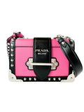 Prada Pink And Black Saffiano Leather Studded City Bag
