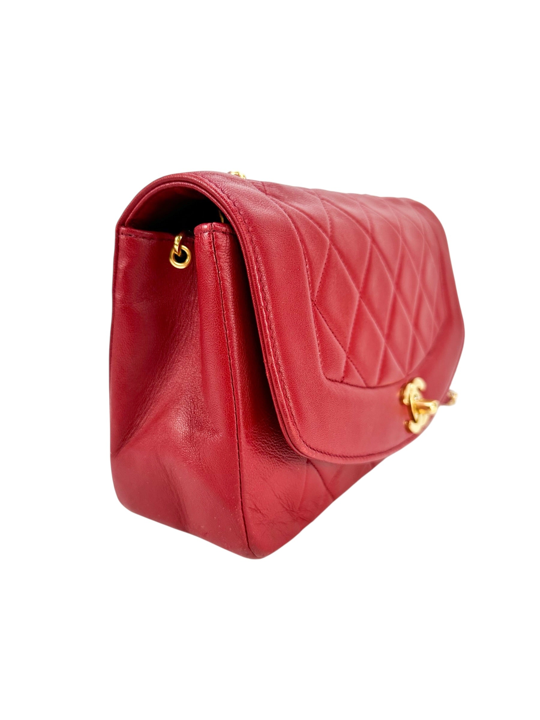 Chanel Red Lambskin Diana Shoulder Bag