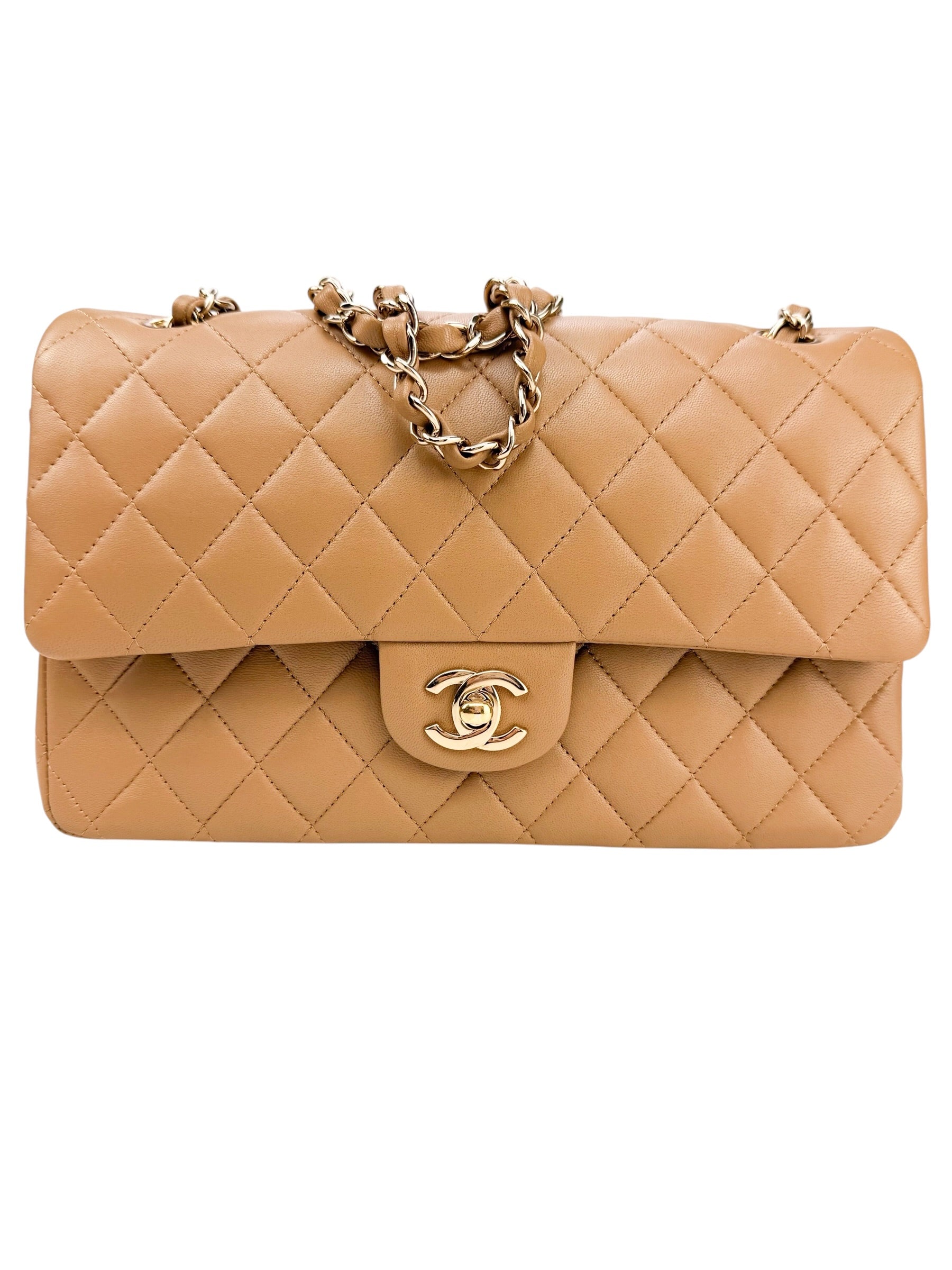 Chanel Beige Quilted Lambskin Classic Double Flap