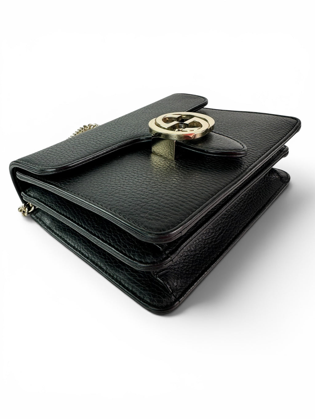 Gucci Black Pebbled Leather Interlocking G Chain Bag