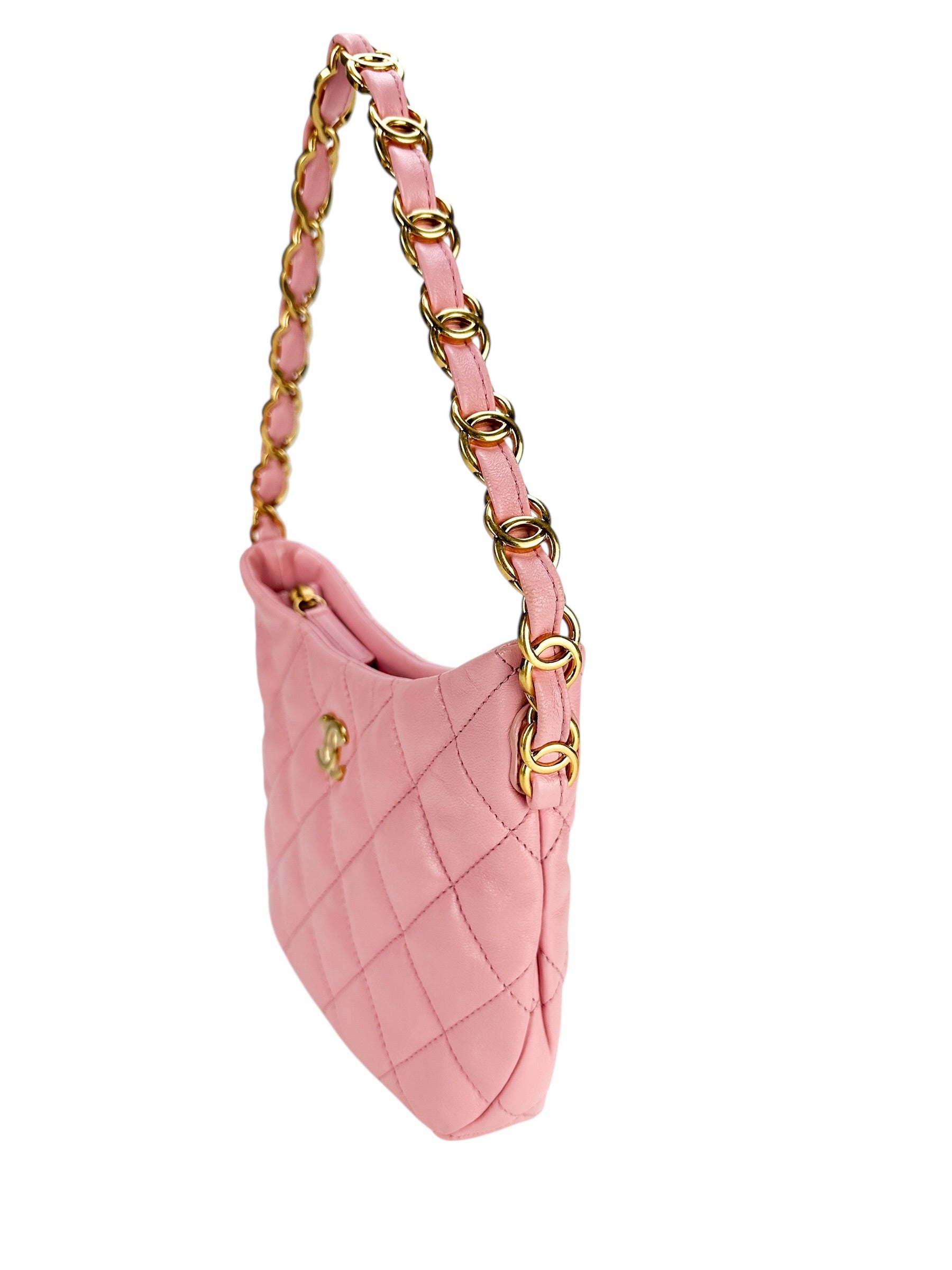 Chanel Pink Quilted Lambskin Hobo Bag
