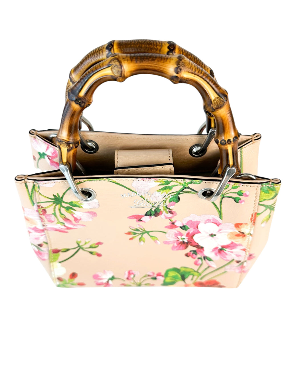 Gucci Floral Leather Bamboo Top Handle Bag
