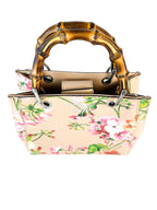 Gucci Floral Leather Bamboo Top Handle Bag