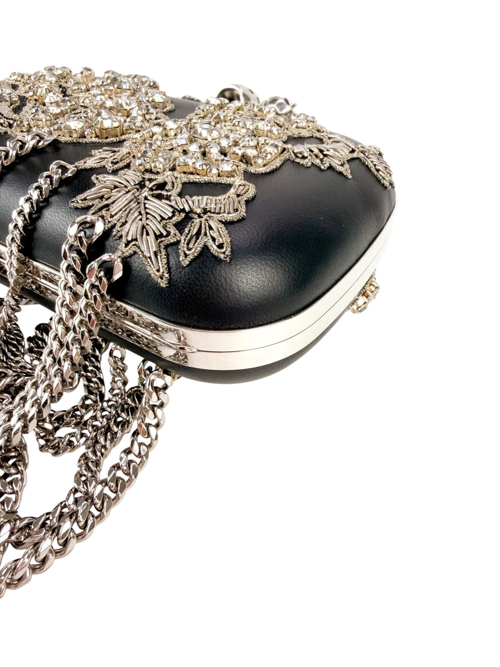 Alexander McQueen Black Leather Crystal Embellished Knuckleduster Clutch