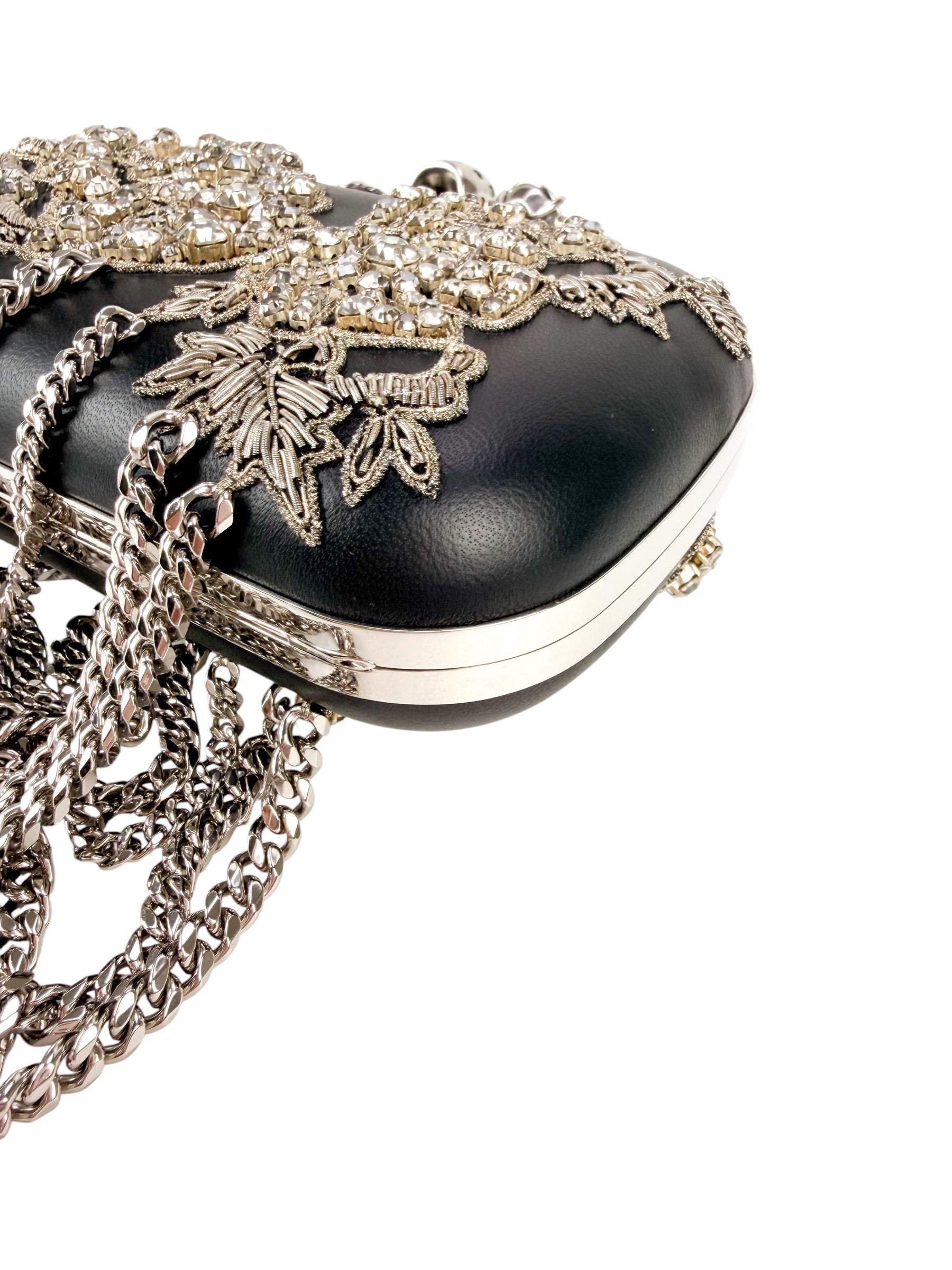 Alexander McQueen Black Leather Crystal Embellished Knuckleduster Clutch
