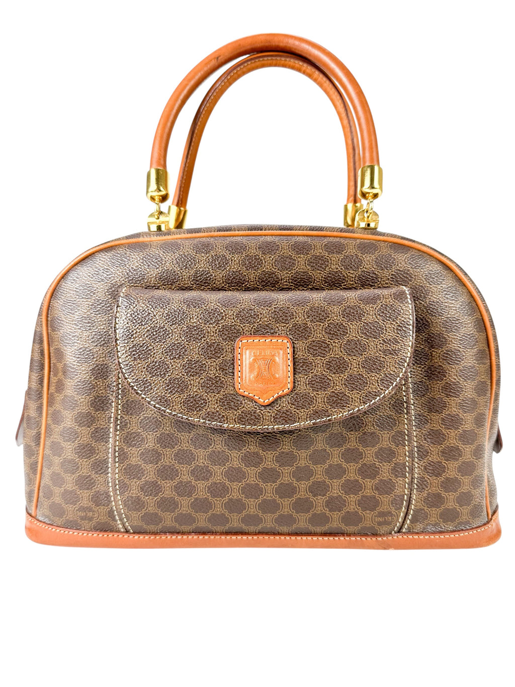 Celine Brown Macadam Coated Canvas Vintage Top Handle Bag