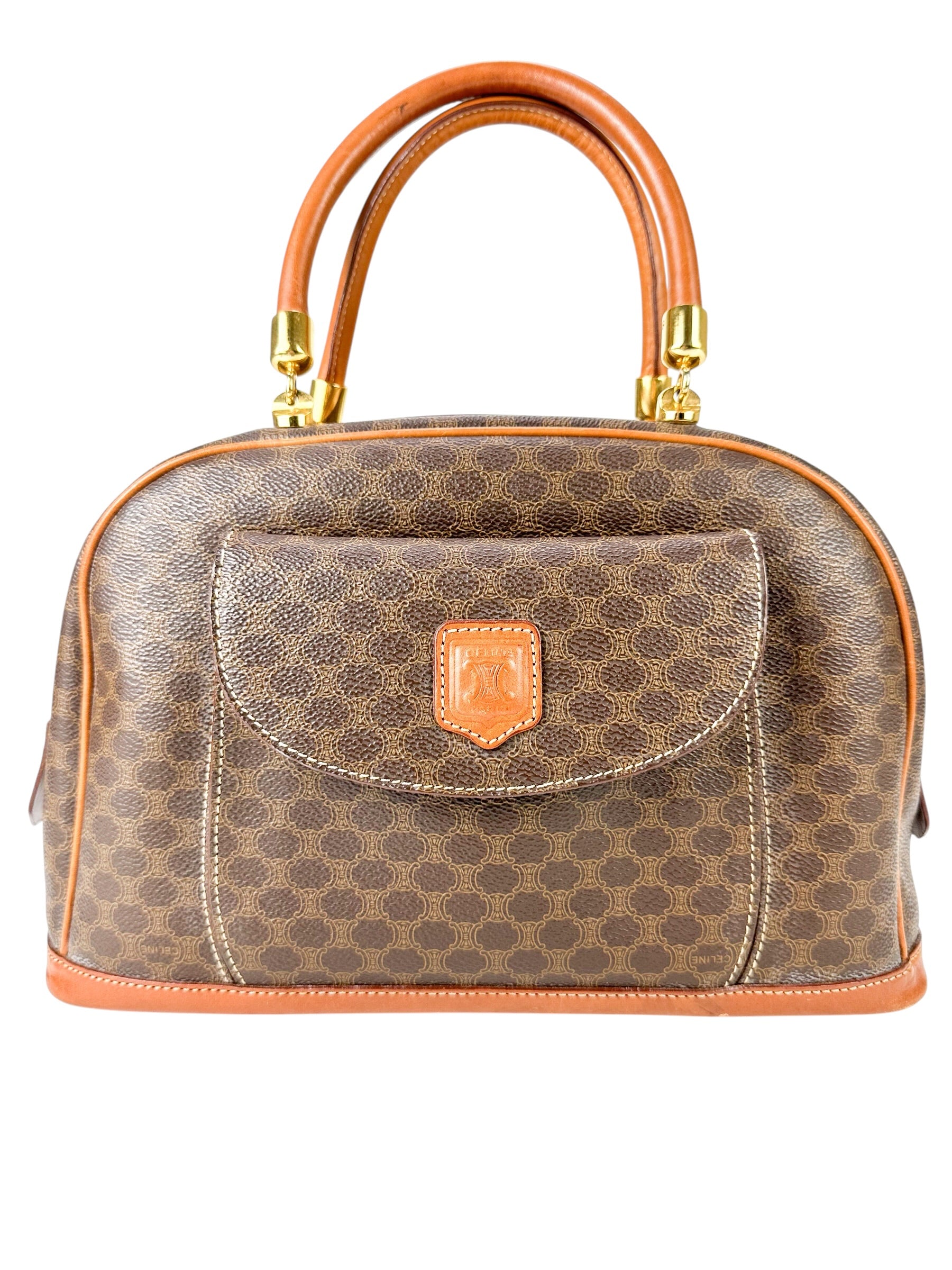 Celine Brown Macadam Coated Canvas Vintage Top Handle Bag