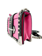 Prada Pink And Black Saffiano Leather Studded City Bag