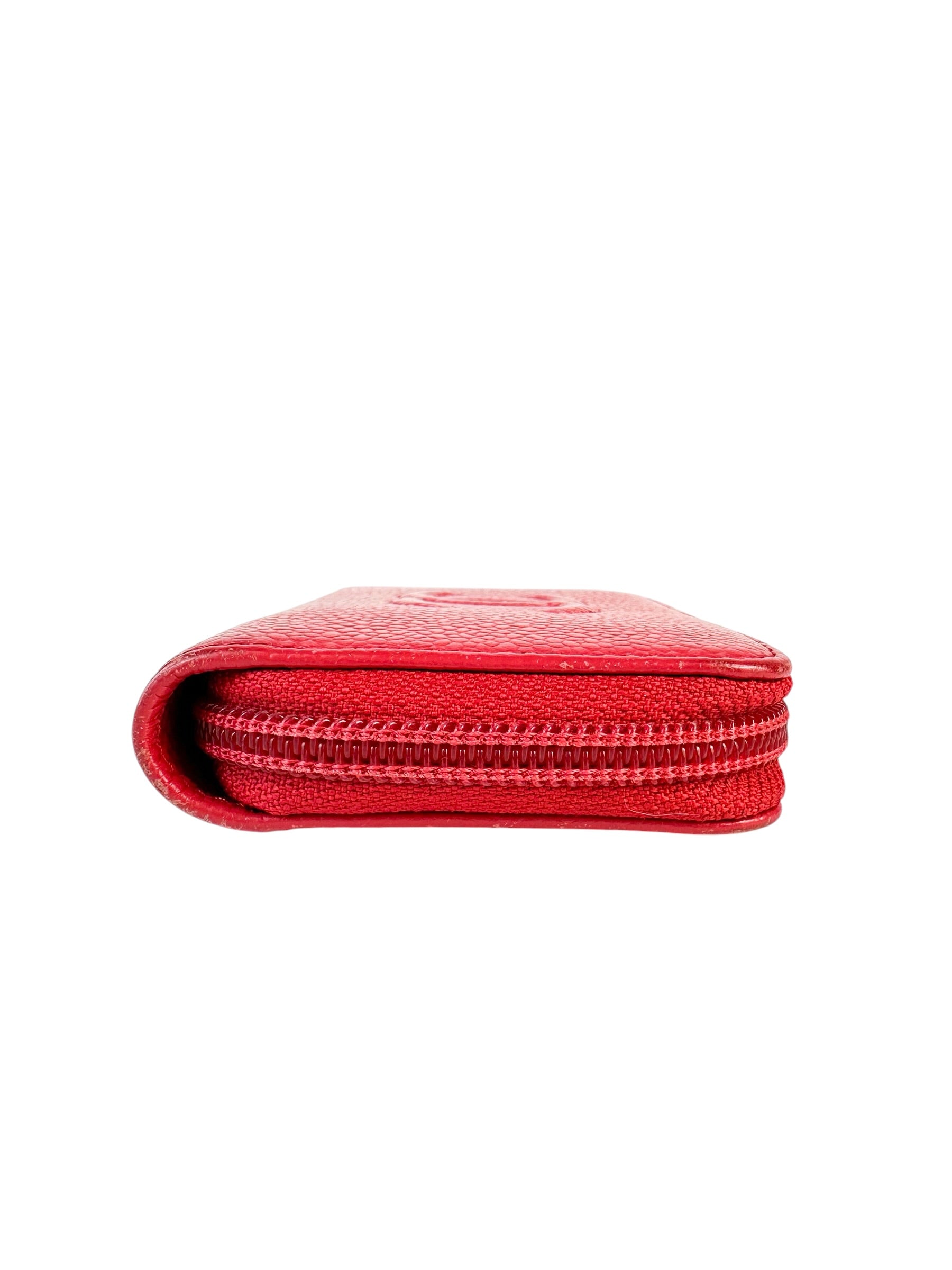 Chanel Red Caviar Leather Compact Wallet Card Case