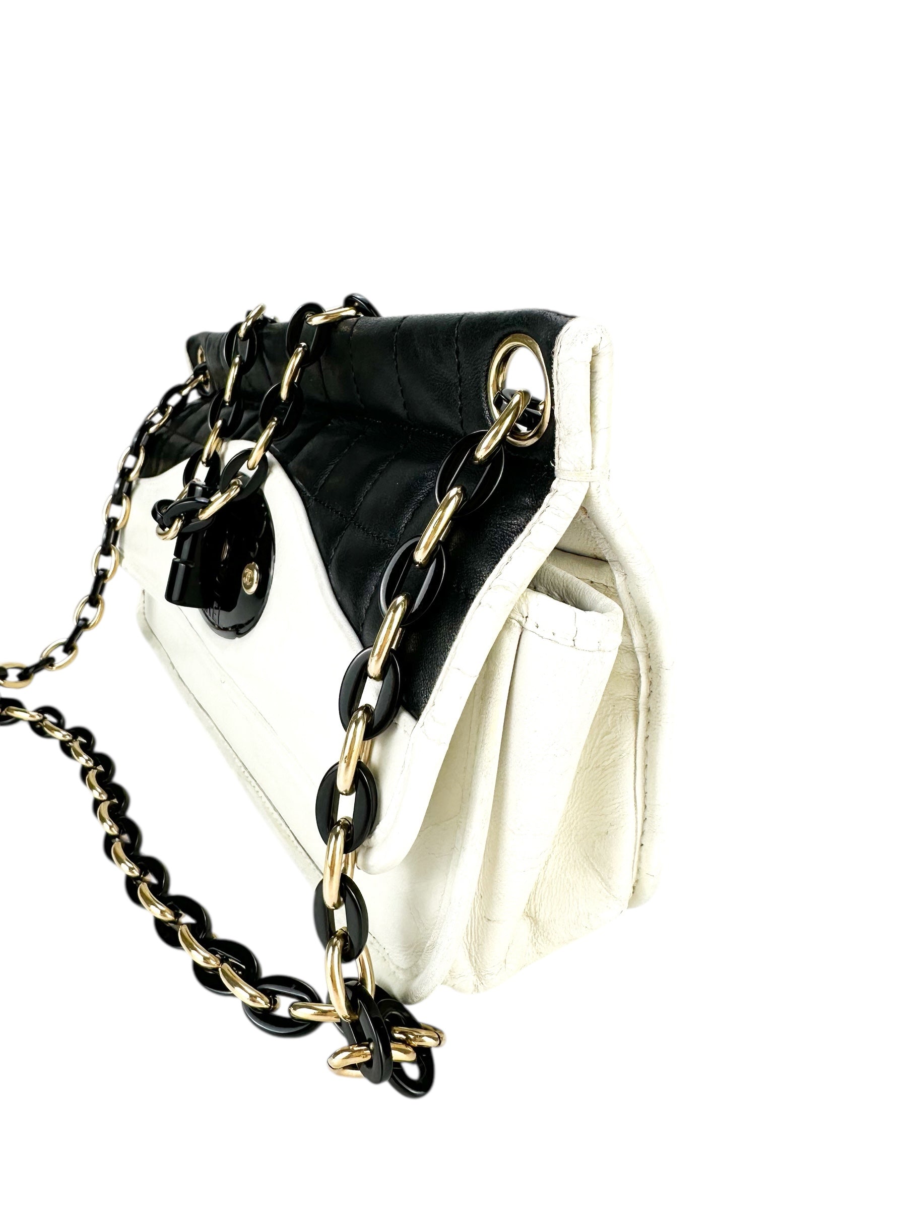 Chanel White Lambskin Chocolate Bar Mademoiselle Flap Bag