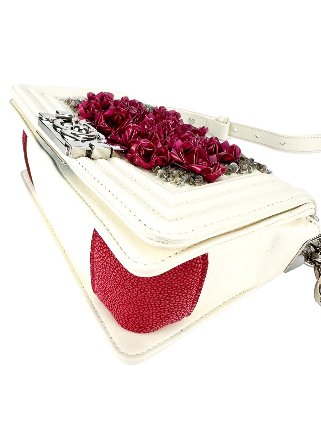 Chanel Calfskin Cream Red Stingray Paris Bombay Boy Bag Small