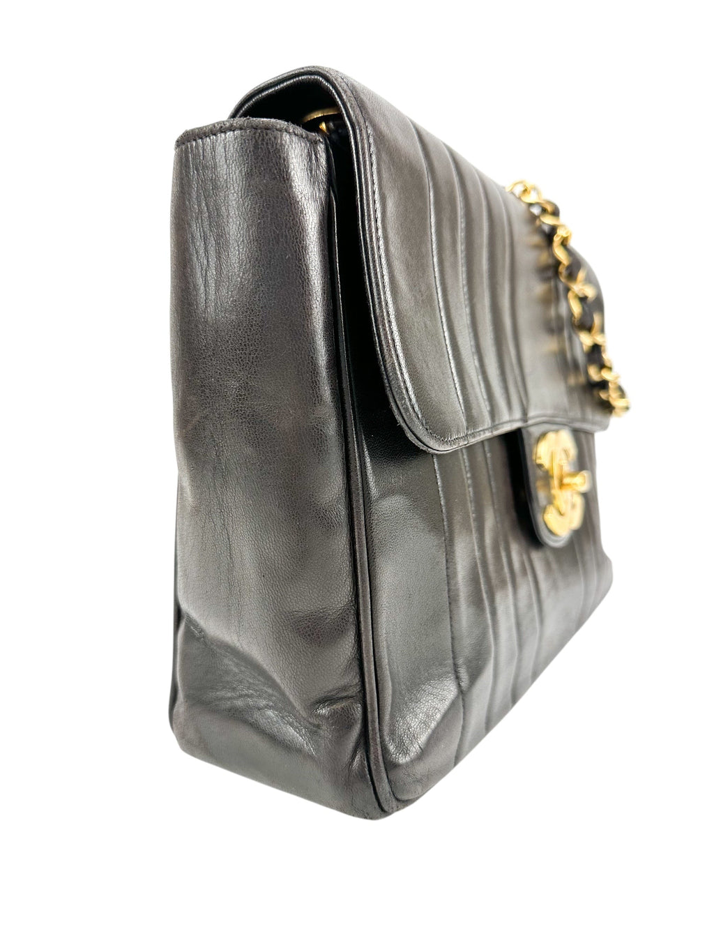 Chanel Black Lambskin Vertical Half Flap Jumbo Flap Bag
