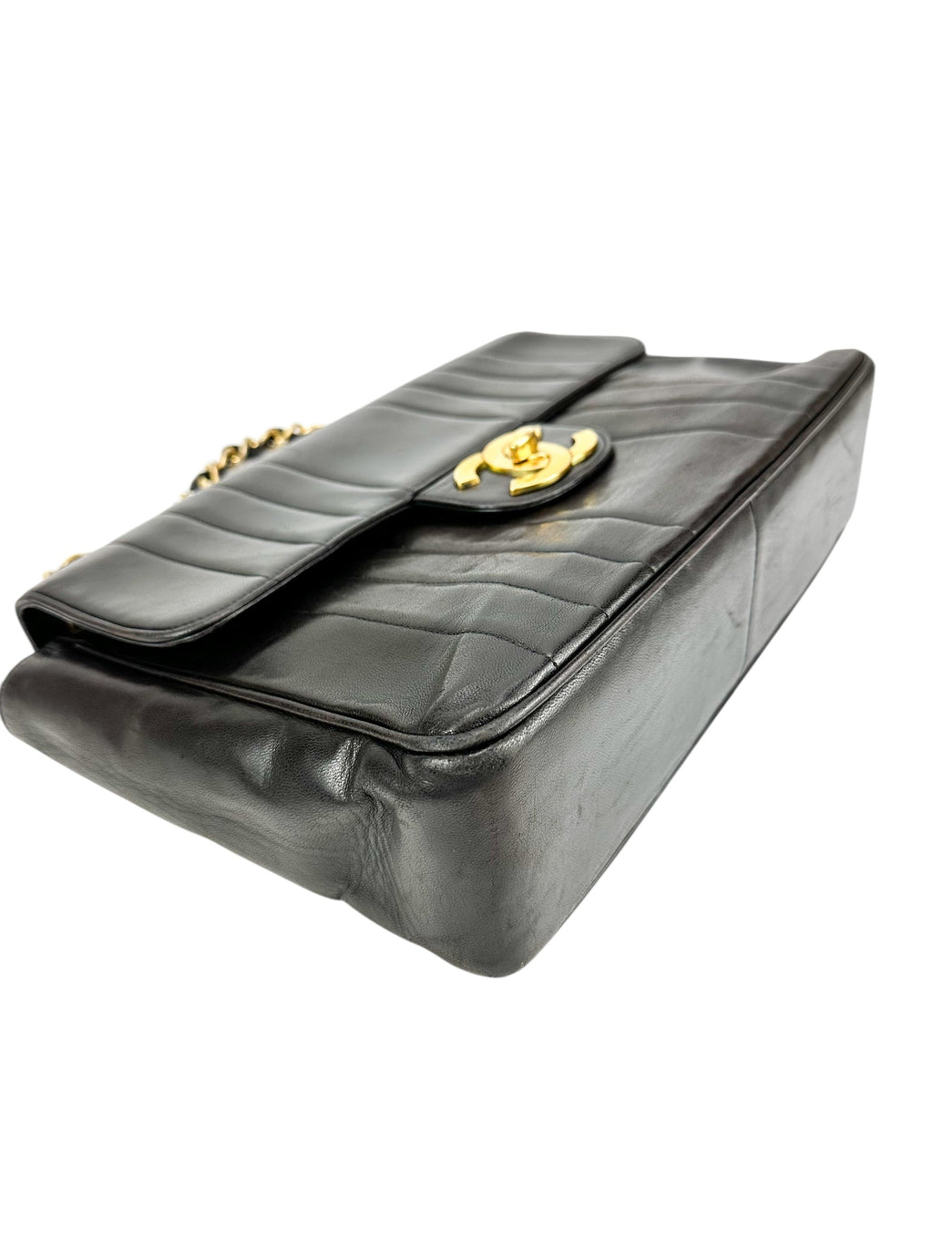 Chanel Black Lambskin Vertical Half Flap Jumbo Flap Bag