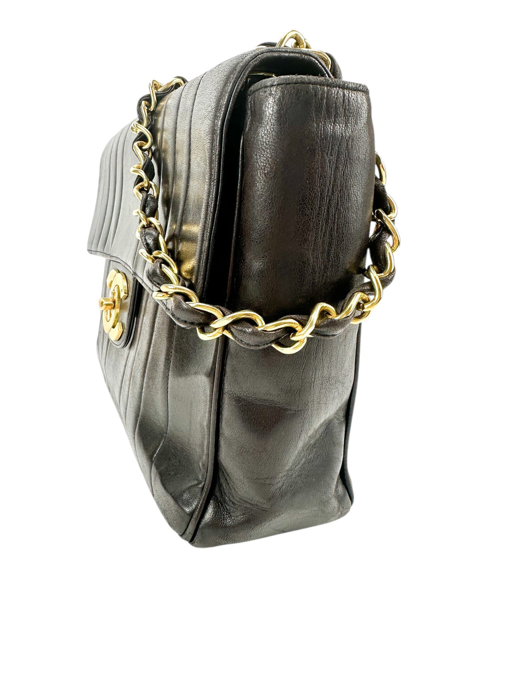 Chanel Black Lambskin Vertical Half Flap Jumbo Flap Bag