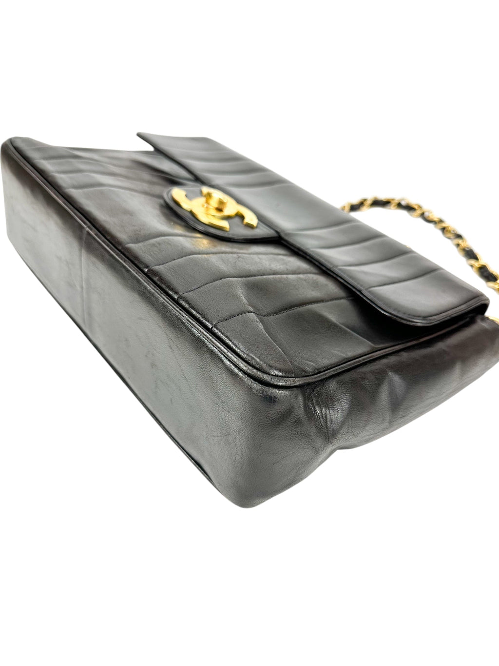 Chanel Black Lambskin Vertical Half Flap Jumbo Flap Bag