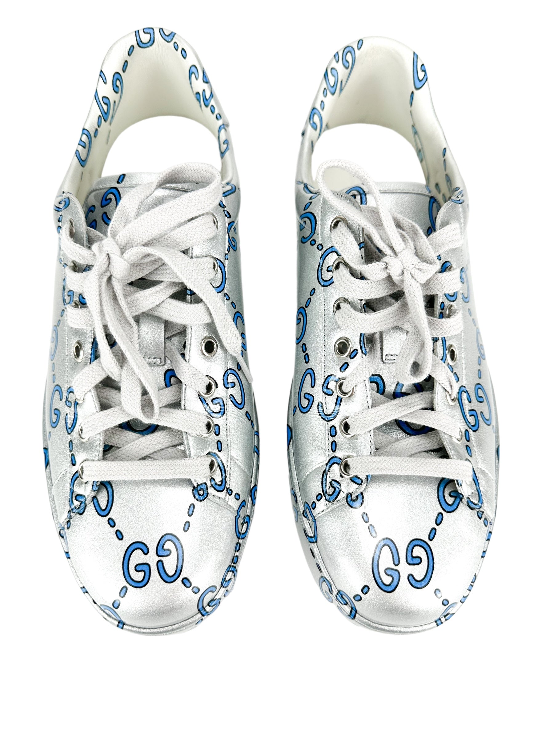 Gucci GG supreme Silver Patent Leather Sneakers