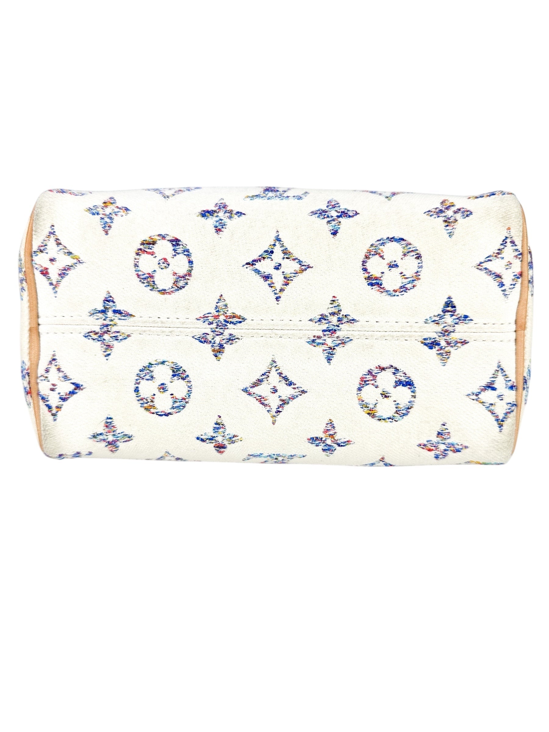 Louis Vuitton Cream Jaquard Monogram Canvas Speedy 20 Full Set