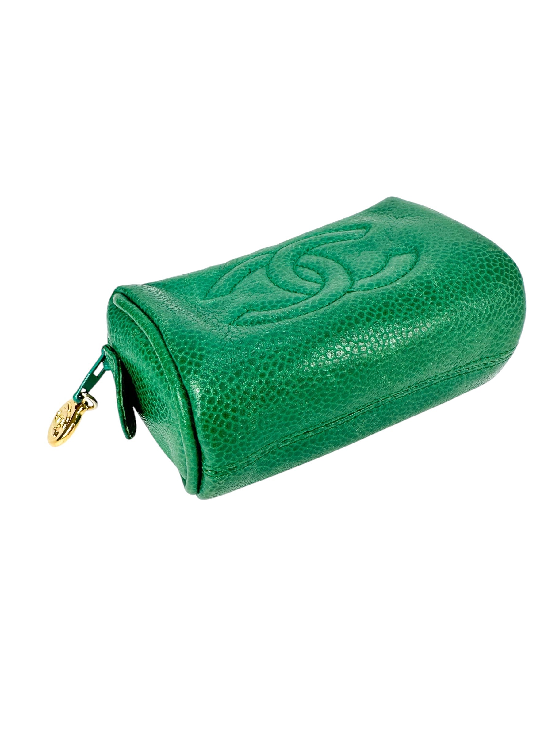 Chanel Green Caviar Leather Cosmetic Pouch Small