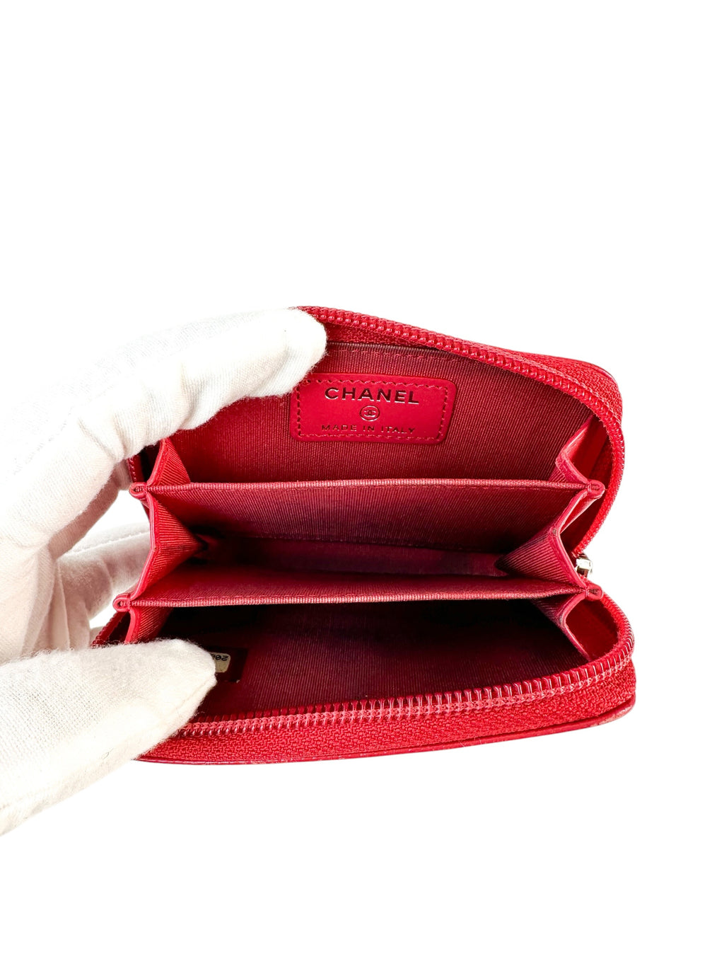 Chanel Red Caviar Leather Compact Wallet Card Case