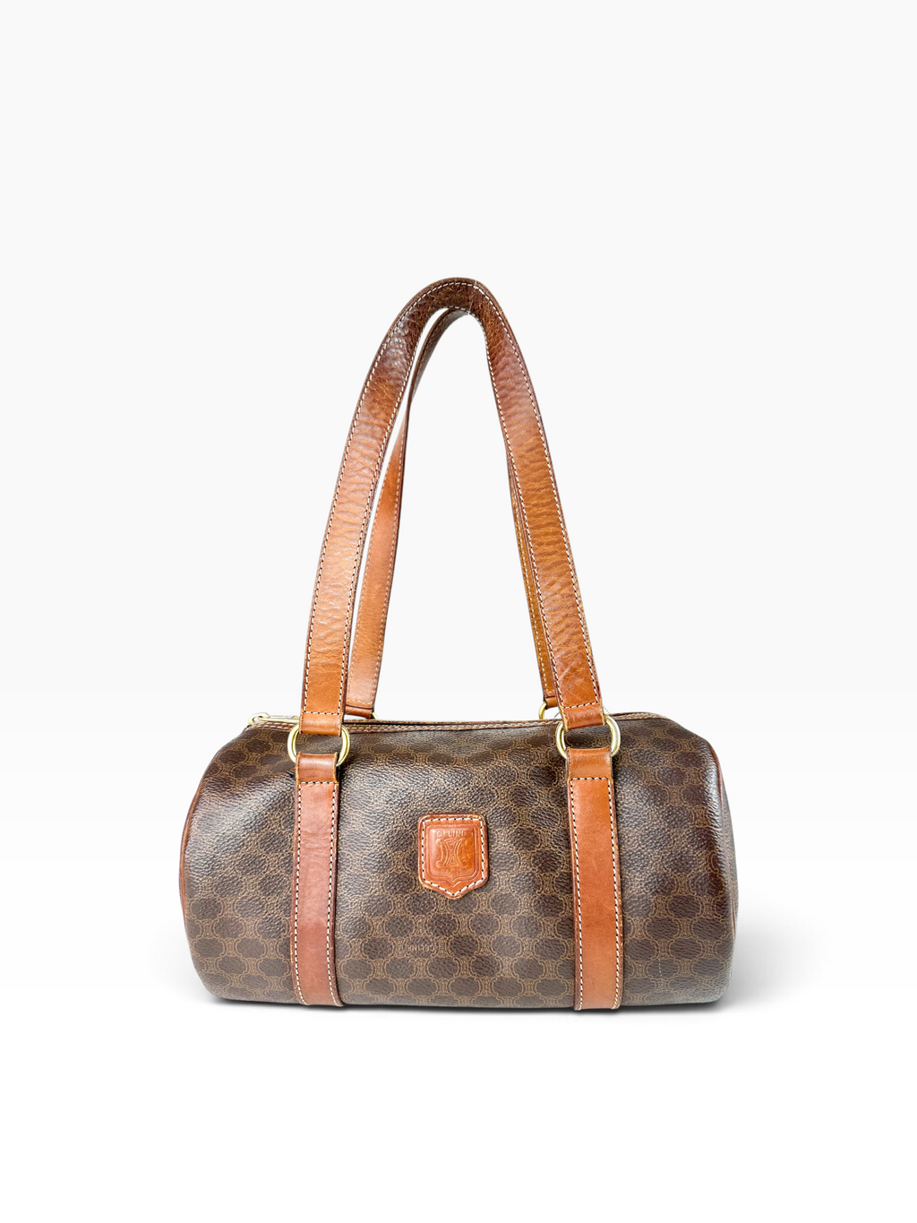 Celine Brown Macadam Coated Canvas Barrel Bag