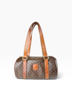 Celine Brown Macadam Coated Canvas Barrel Bag