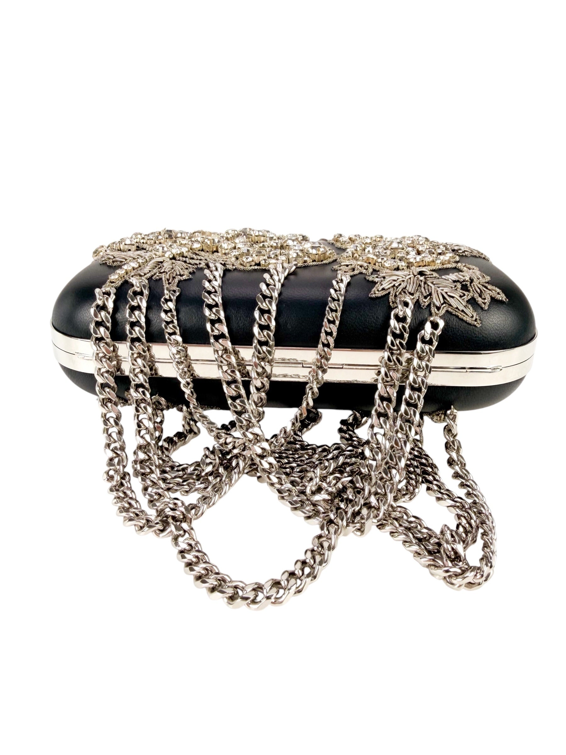 Alexander McQueen Black Leather Crystal Embellished Knuckleduster Clutch