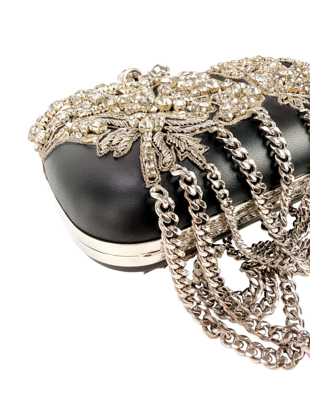 Alexander McQueen Black Leather Crystal Embellished Knuckleduster Clutch