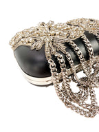 Alexander McQueen Black Leather Crystal Embellished Knuckleduster Clutch