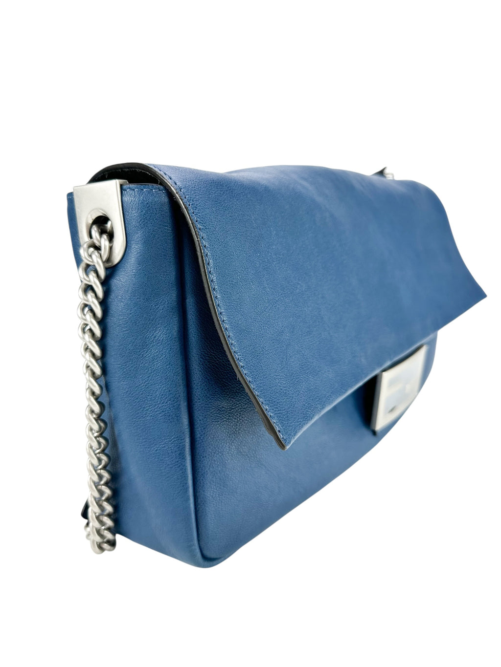 Fendi Blue Calfskin Chain Baguette Large Runway Piece