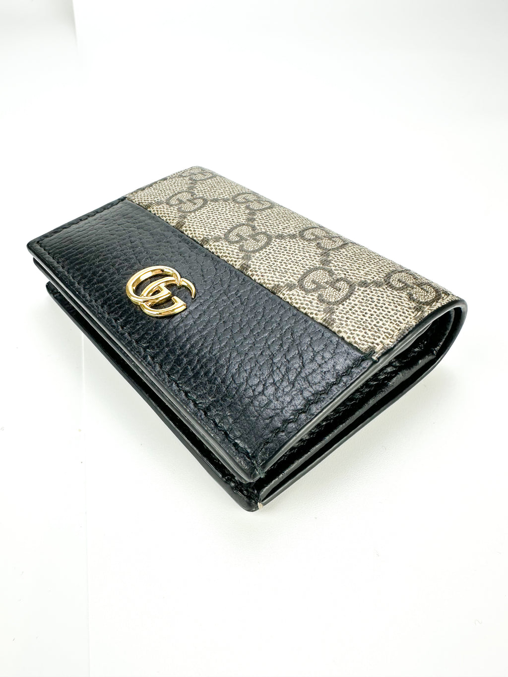 Gucci Black GG Supreme Monogram Marmont Compact Wallet