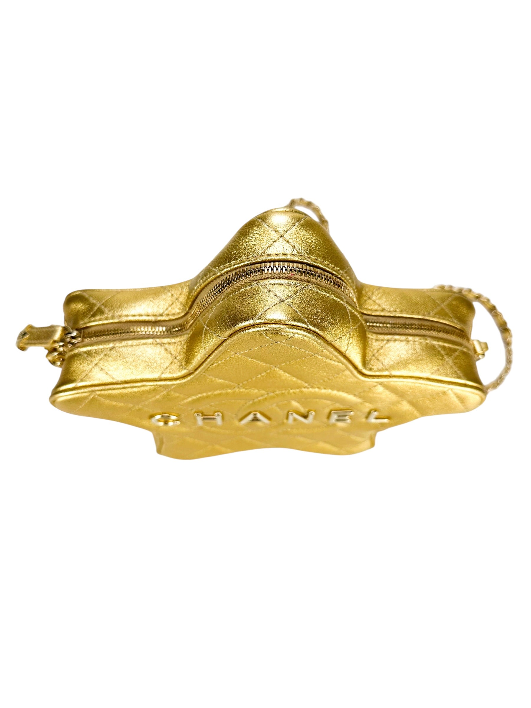 Chanel Gold Metallic Quilted Lambskin Walk Of Fame Star Bag Full Set