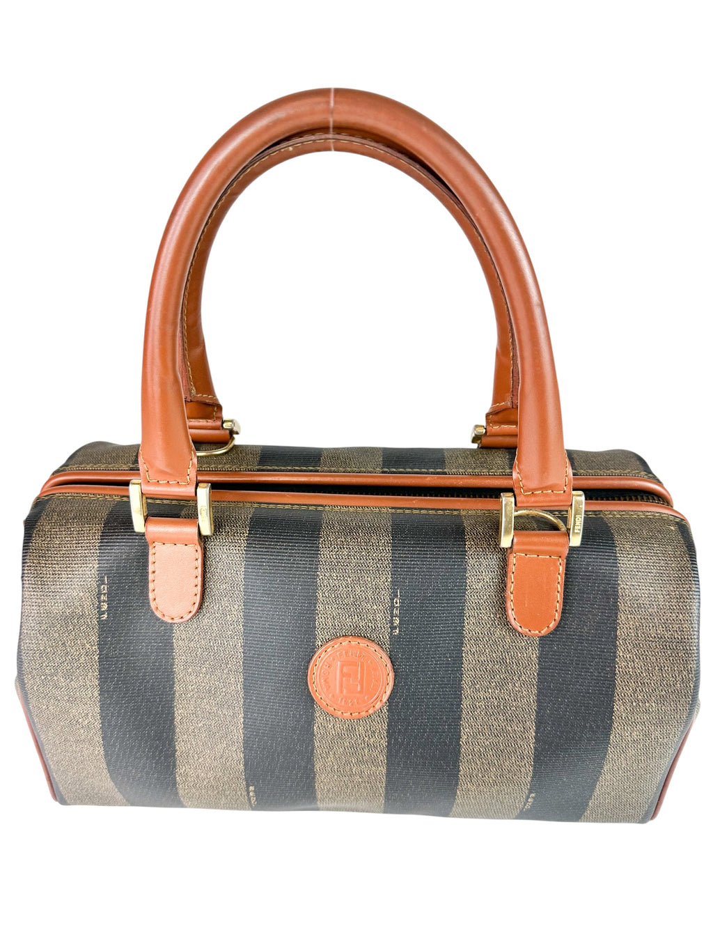 Fendi Brown and Black Canvas Pequin Boston Bag