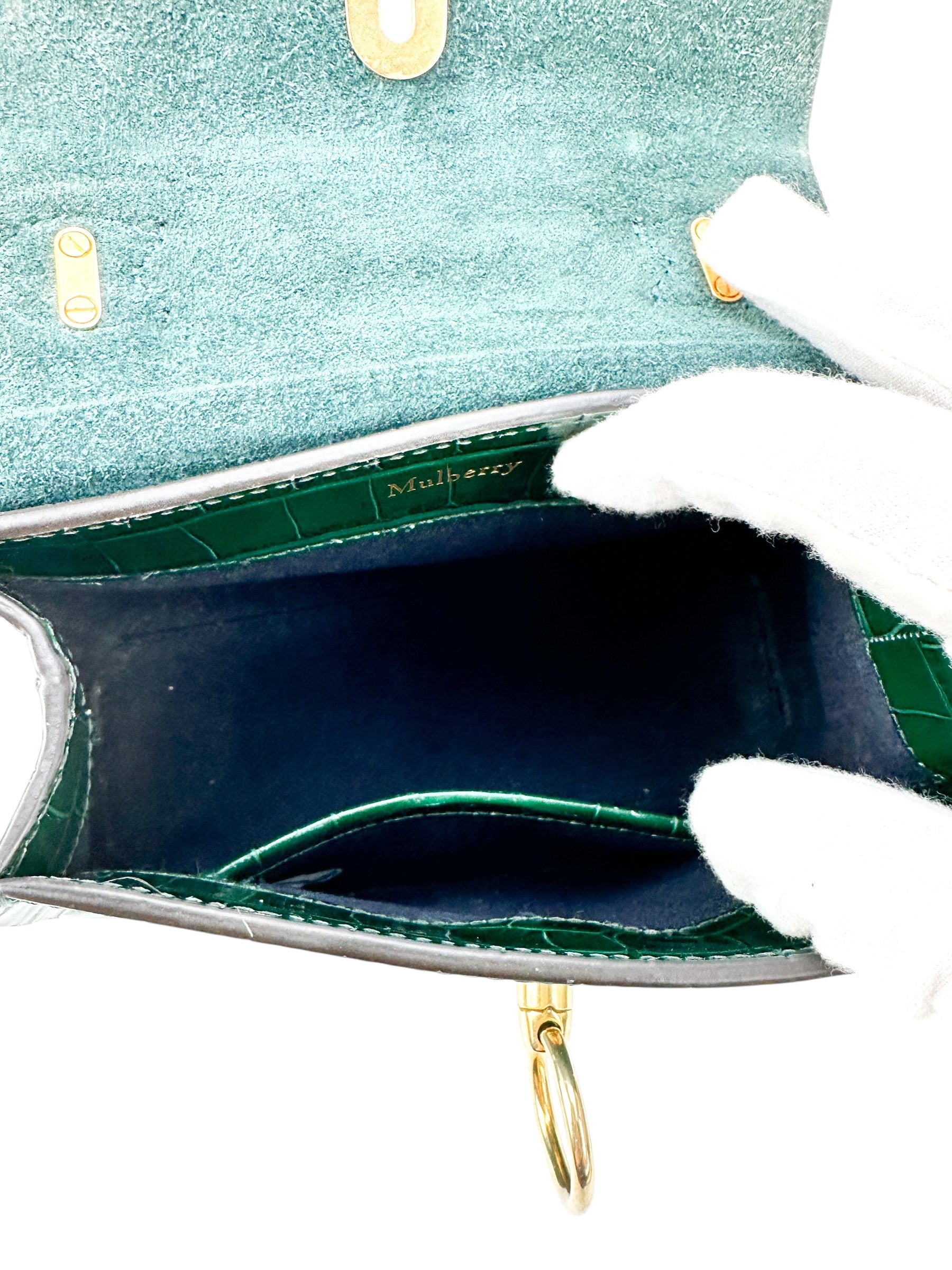 Mulberry Green Croc Embossed Leather Seaton Top Handle Bag