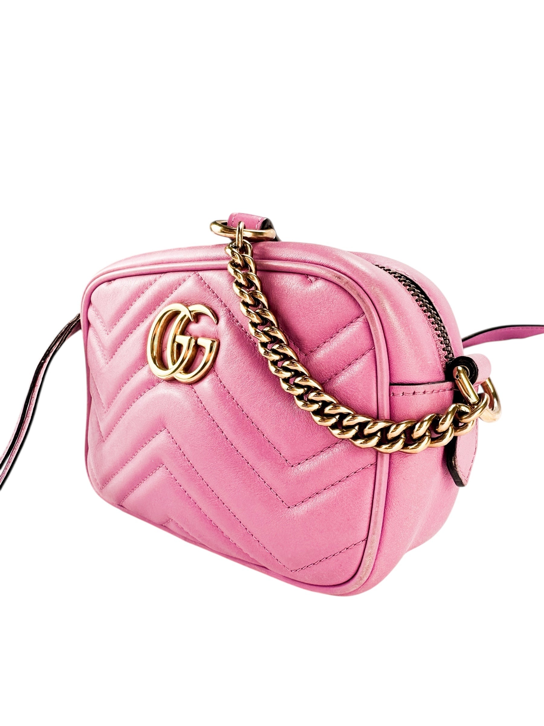 Gucci Candy Mousse Matelasse Leather GG Marmont Chain Shoulder Bag Small