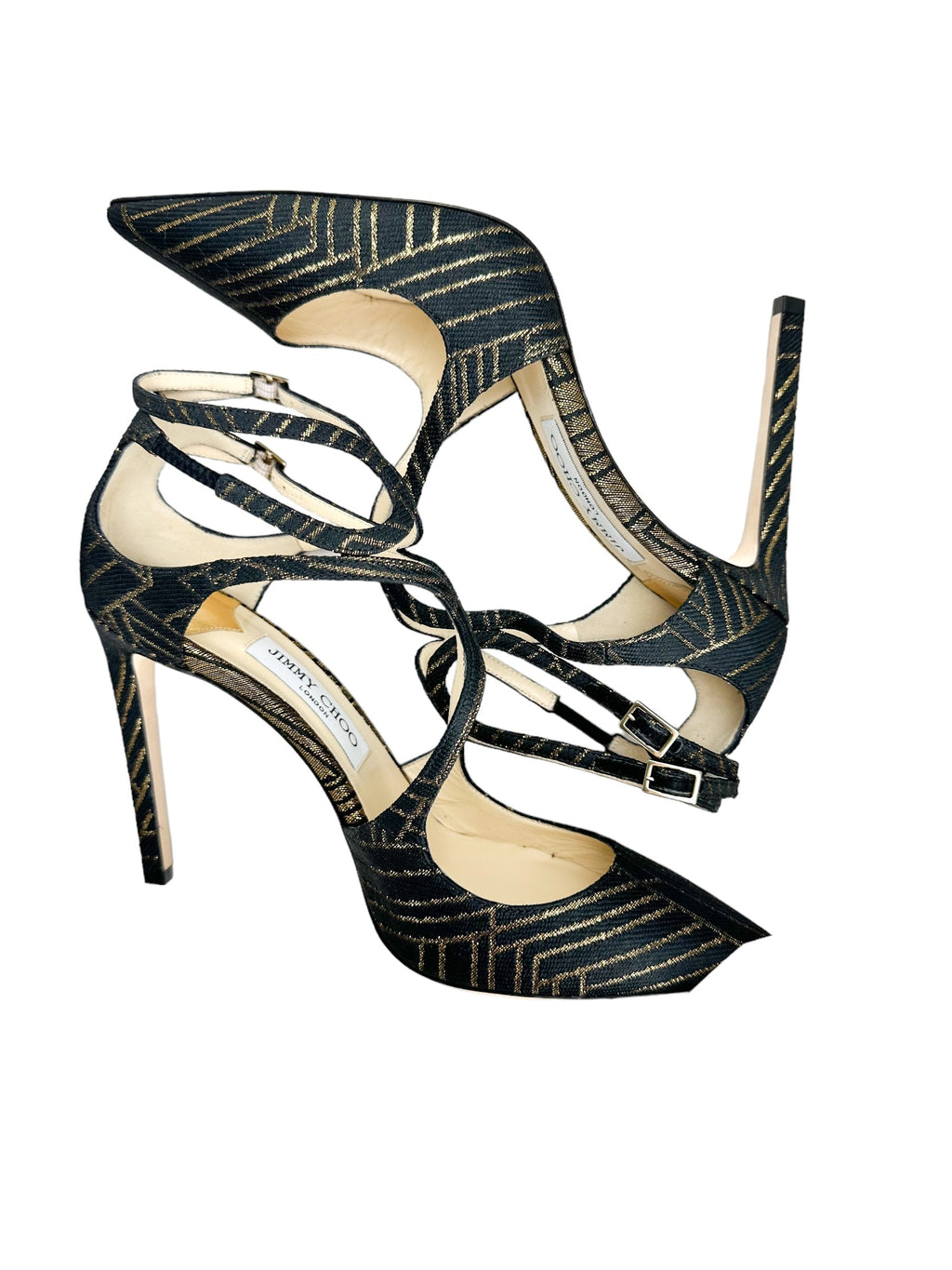 Jimmy Choo Black And Gold Strappy High Heel Size 40
