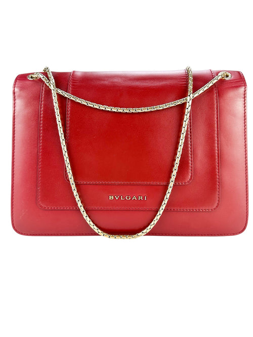 Bulgari Red Leather Serpenti Forever Handbag Medium
