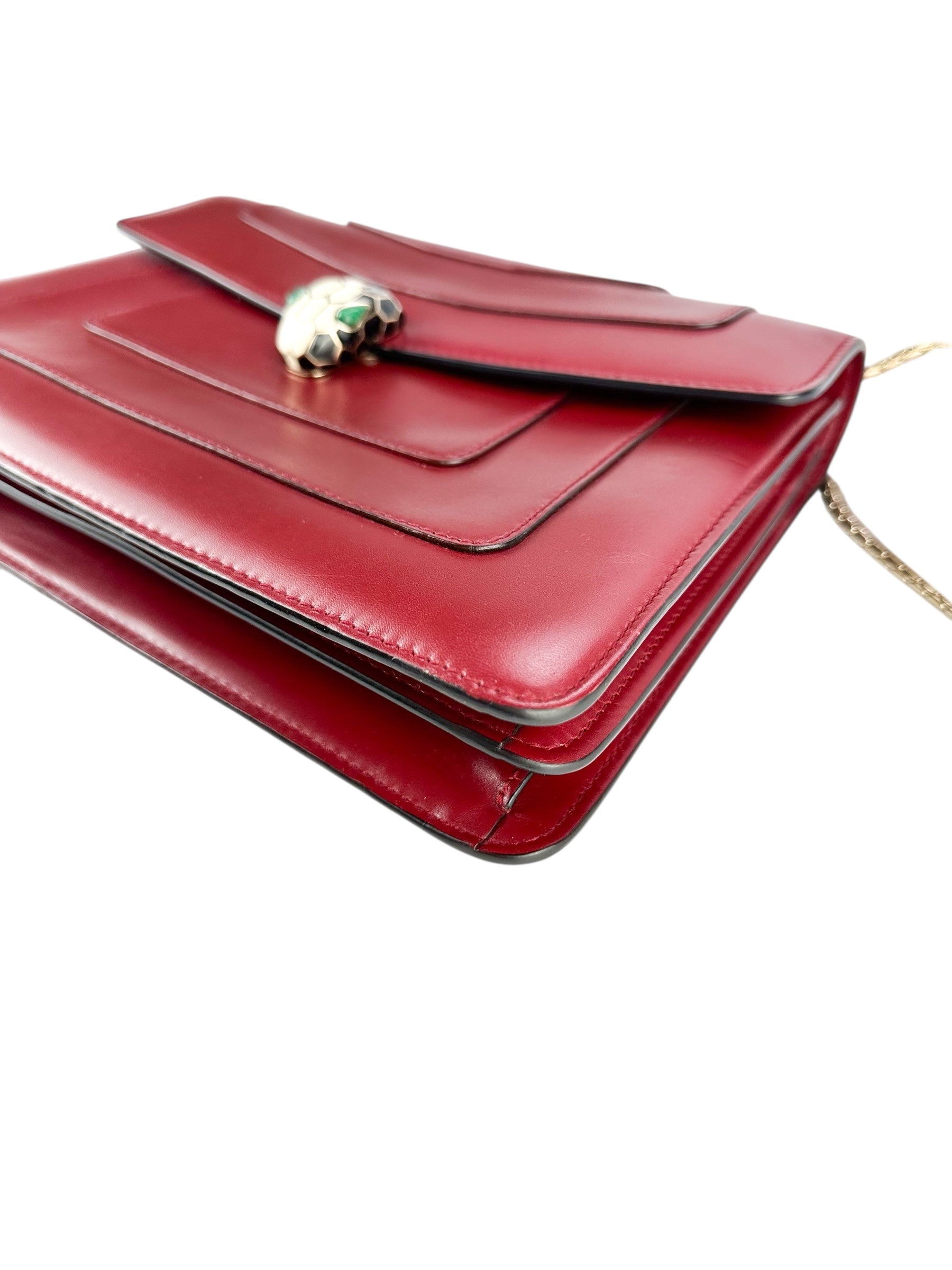 Bulgari Red Leather Serpenti Forever Handbag Medium